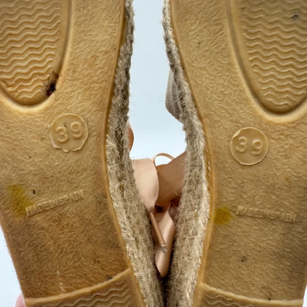 Diegos Classic Low Wedge Linen Lola Espadrilles Tan Lace Up Spain Womens 39